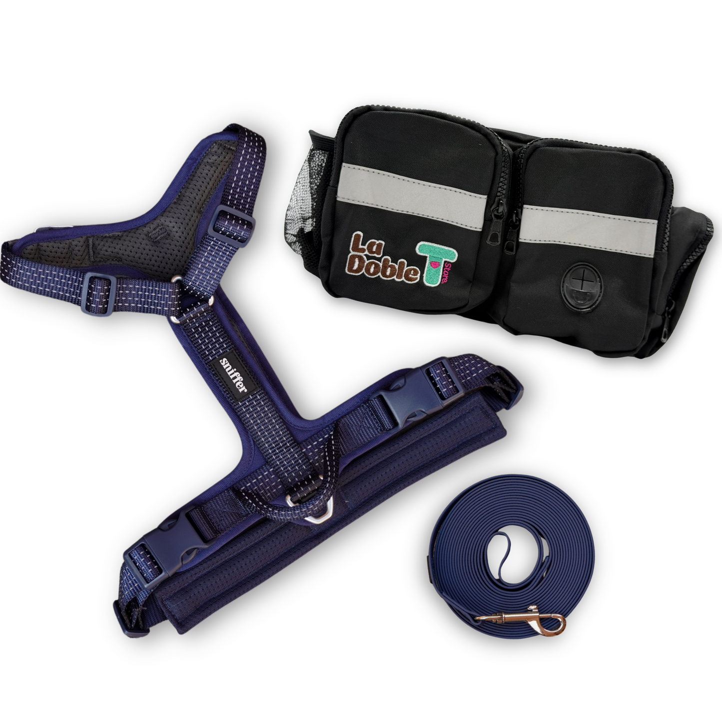 Pack Canguro Doble T + Arnés Nova + Correa Grip - Azul