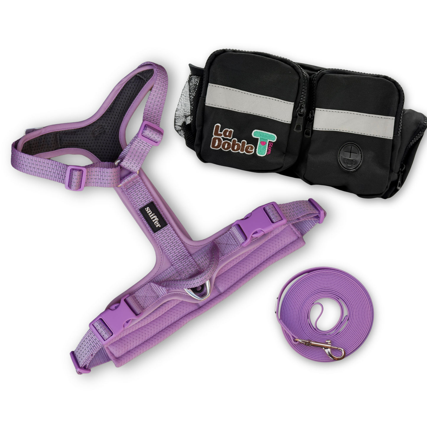 Pack Canguro Doble T + Arnés Nova + Correa Grip - Lila