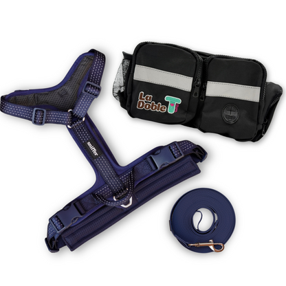 Pack Canguro Doble T + Arnés Nova + Correa Grip - Azul